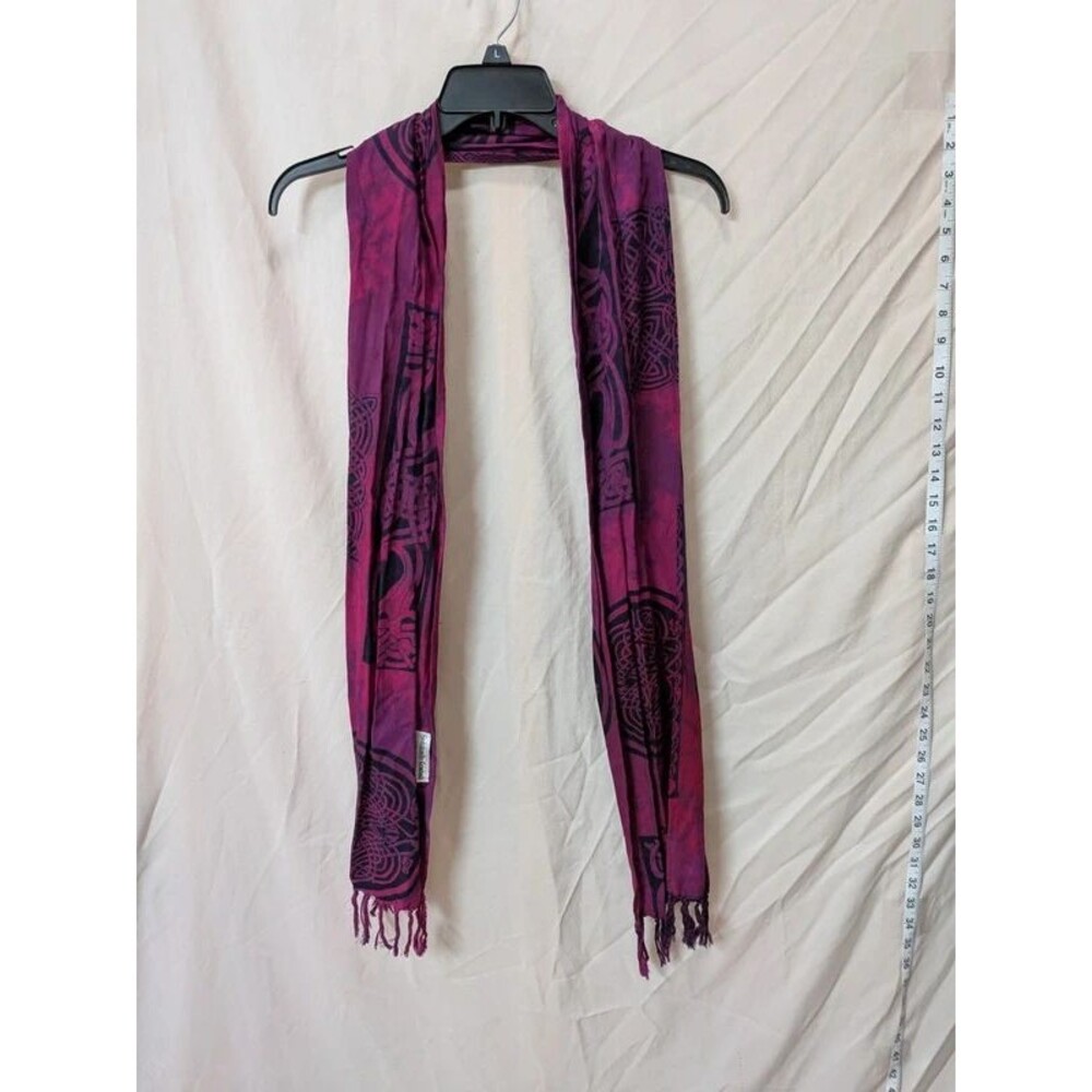 Evolution by Kembali Magenta Celtic Knot Print Boho Fringed Scarf